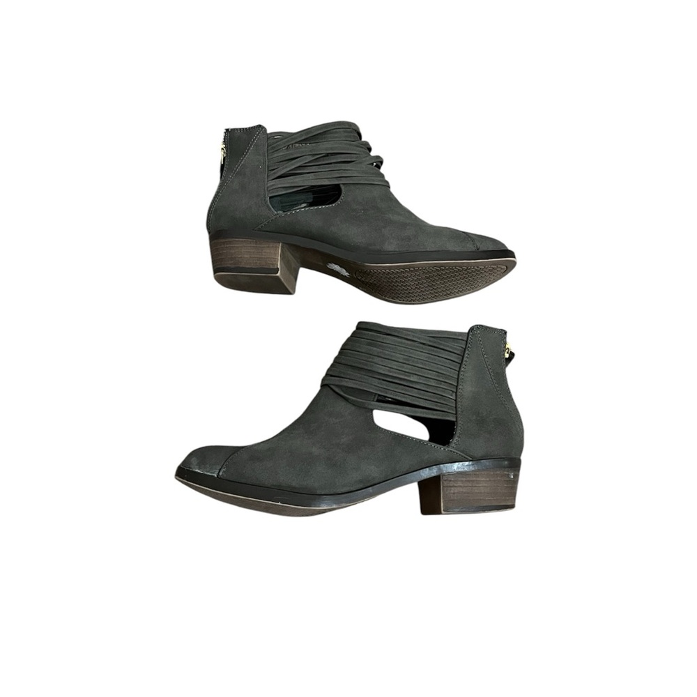 Olive Green|Gold Cut-Out Ankle Boots